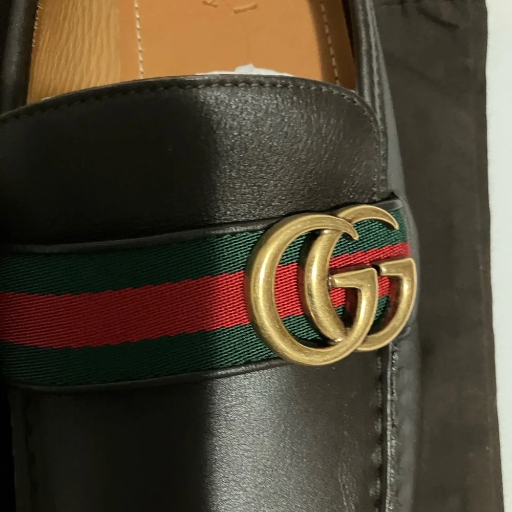 Gucci Men's Dark Brown Leather Loafers with Gold and Green-Red Accents - Picture 6 of 6